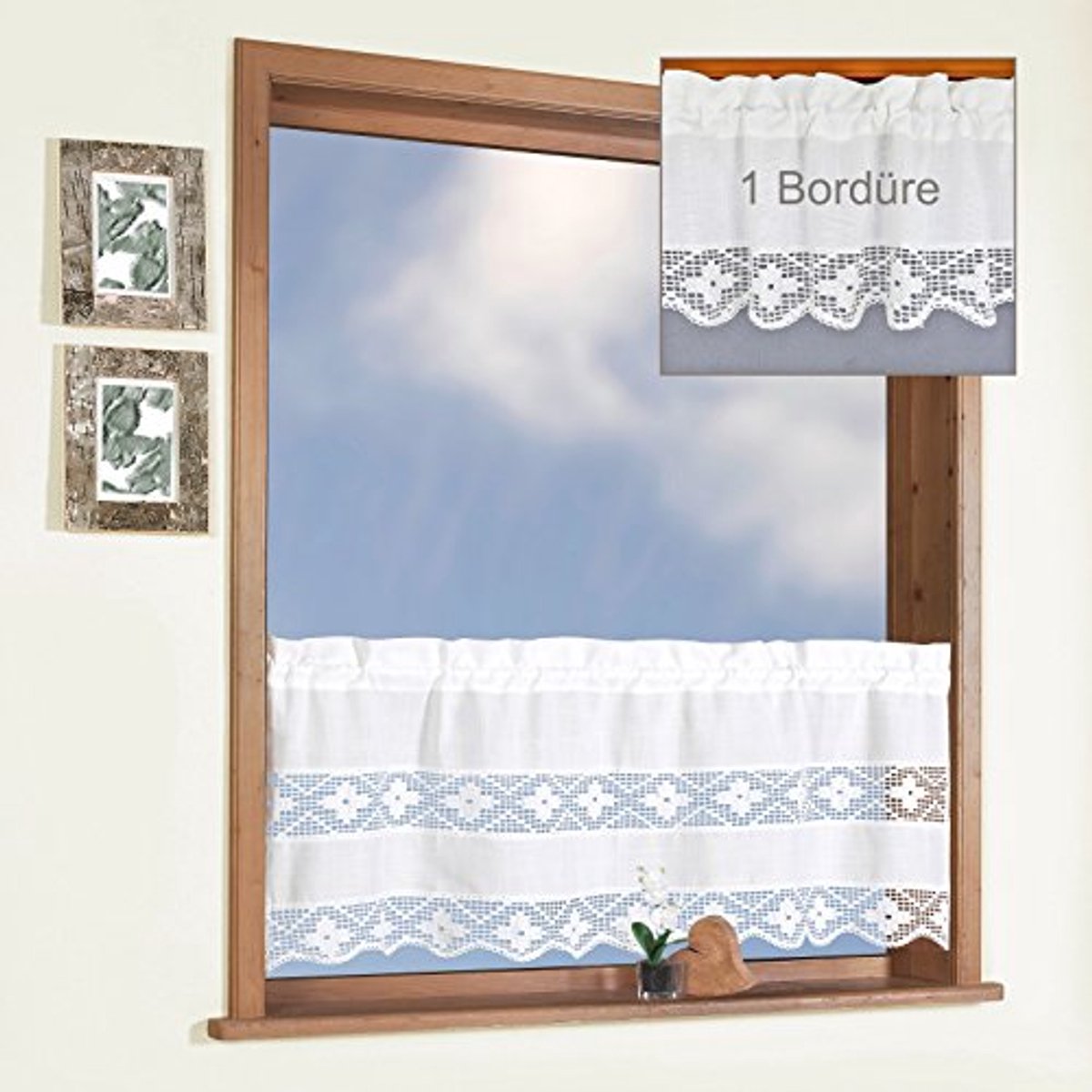 Vitrage gehaakte boord in batist-look, naturel, 30 x 120 cm - Country Chic Bistrogordijn
