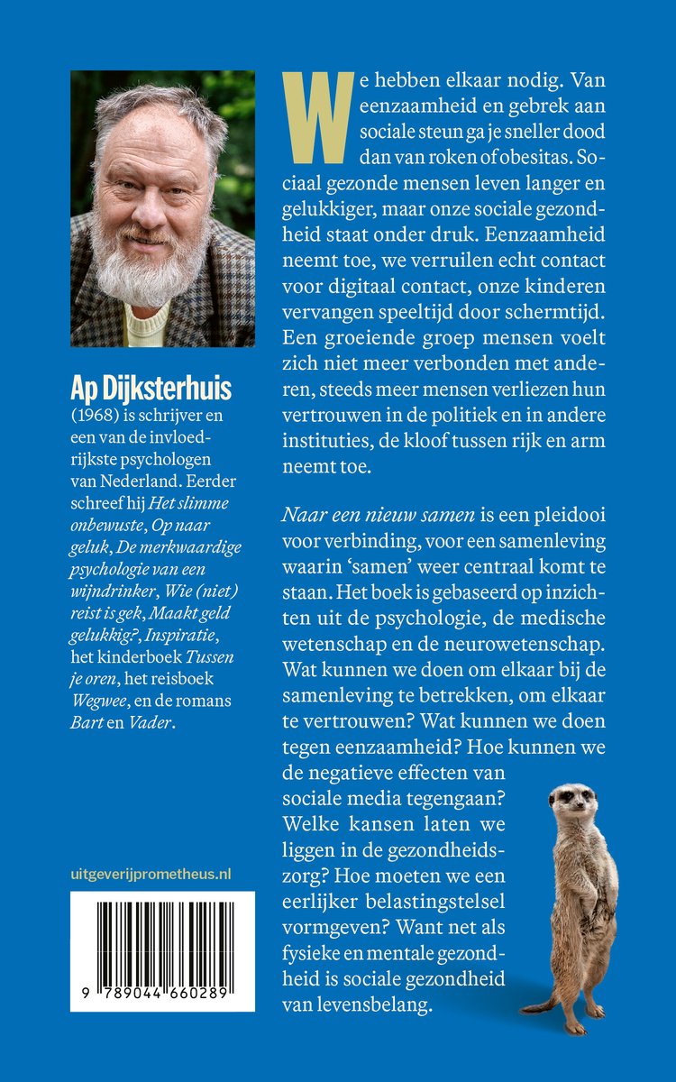 Boekomslag met portret van Ap Dijkstrahuis en tekst over het boek "Naar een nieuw samen".
