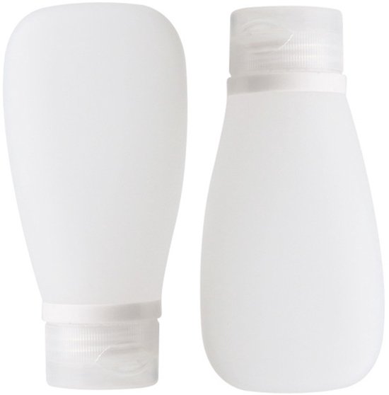 2-stuks Reisknijpfles - Lekvrije siliconen dispenser - Reistoiletfles - Navulbare fles - Reisknijpfles - Lotionbewaarfles - 90 ml - Gebruiksvriendelijk - Geschikt voor toiletartikelen, lotions, shampoo, conditioner - Transparant