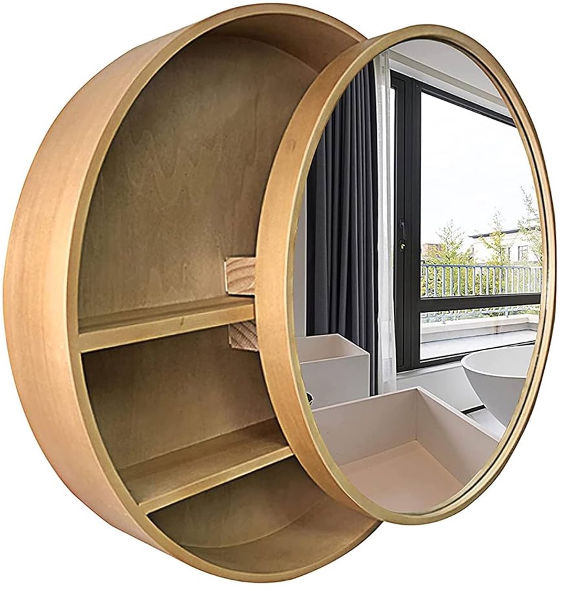 Badkamer keuken wandspiegelkast met schuifdeur 50 cm doorsnede opgelegd walnoothout VEEL RUIMTE UNIEK MODEL