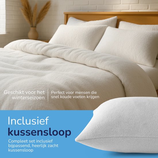 Decoware® Teddy Fleece Dekbedovertrek - Wit - Eenpersoons - 140x220 cm + Kussensloop 60x70 cm - Dubbelzijdig - Heerlijk Warm van Merkloos — afbeelding 4