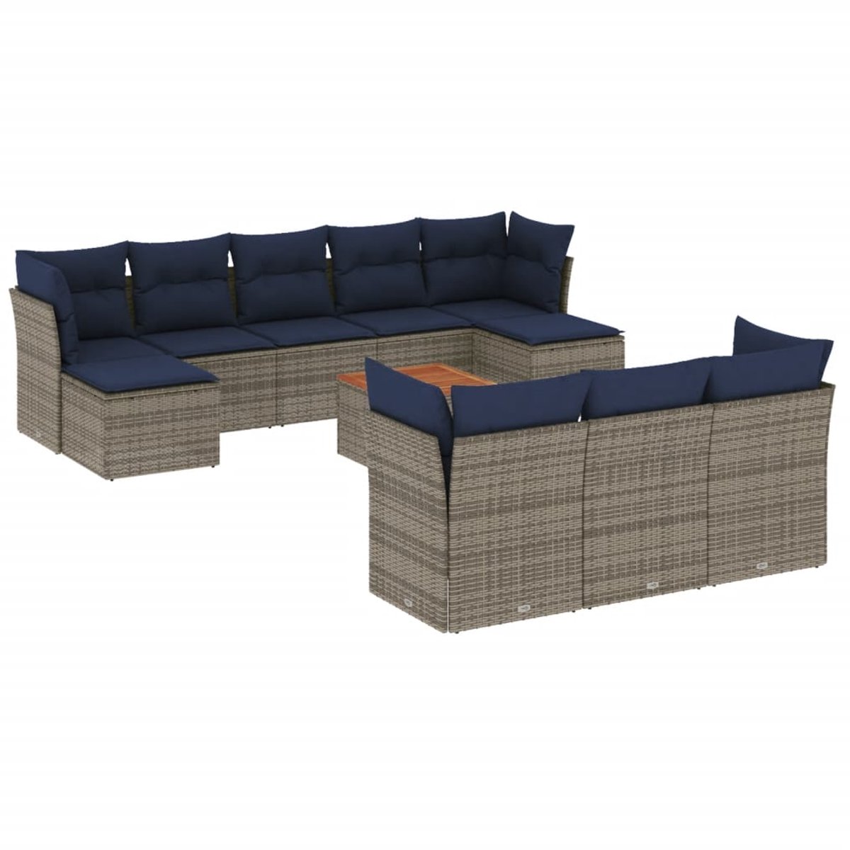 vidaXL - 11-delige - tuinbankset - met - kussens, - grijs - polyrotan