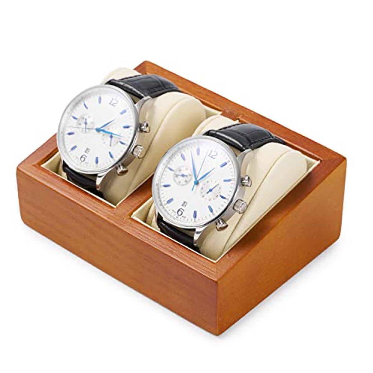 Houten horlogedoos voor 2 horloges met kussens voor sieraden