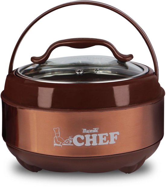 Hotpot – 1,5 L – Cuve intérieure en acier inoxydable, couvercle en Glas trempé, plastique alimentaire – Garde les Nourriture au chaud jusqu'à 6 heures – Pot de conservation pour plats chauds et froids – Bol chauffant pour grillades