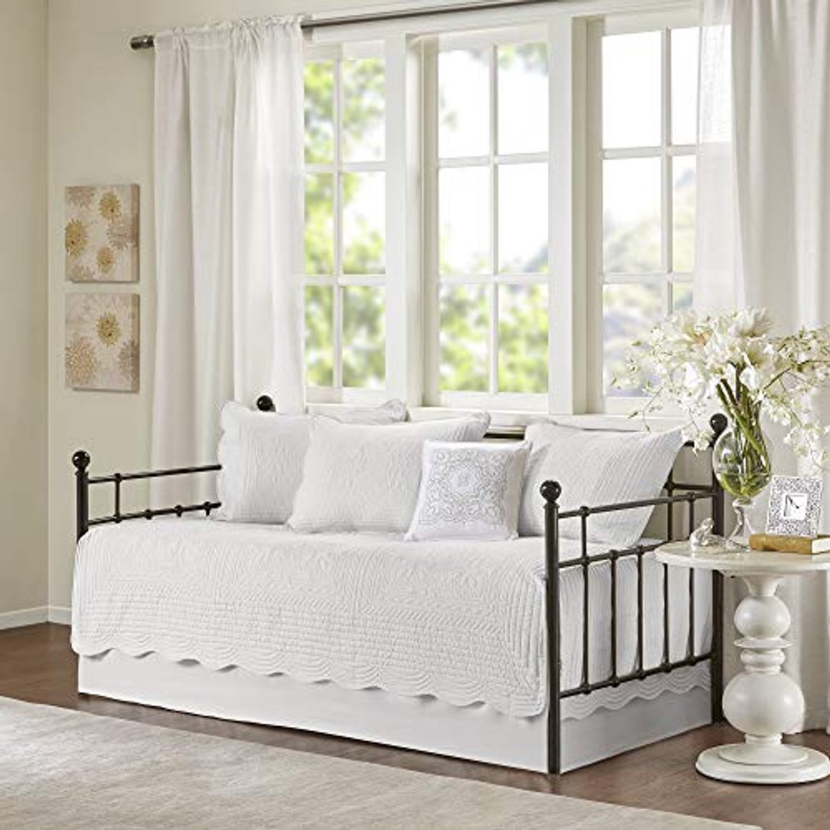 Trendy Damast Quilting Daybed Cover Set met Geschulpte Randen - Luxe Beddengoed met Bedrok, Shams en Decoratief Kussen - All Season 195"x99,1 cm