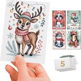 Inspra Studio – Luxe Kerstkaarten met Enveloppen – 5 Stuks – Rendier, Kat, Hond, Paard & Eend Wenskaarten – Handgetekende Dieren Illustraties