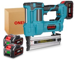 ONEVAN Accu Spijkerpistool - 2-in-1 Elektrische Nietmachine Nagelmachine - Enkelvoudig/doorlopend schieten - met 2x Accu - voor Houtbewerking