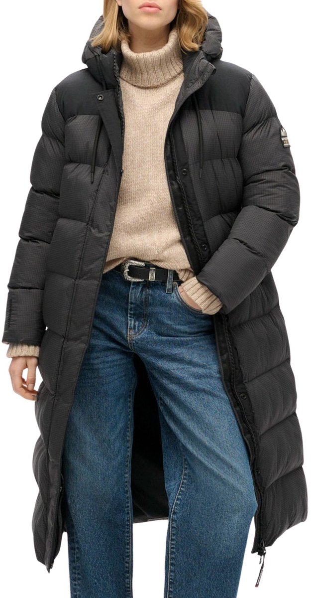Superdry RIPSTOP LONGLINE PUFFER JACKET Dames Jas Zwart