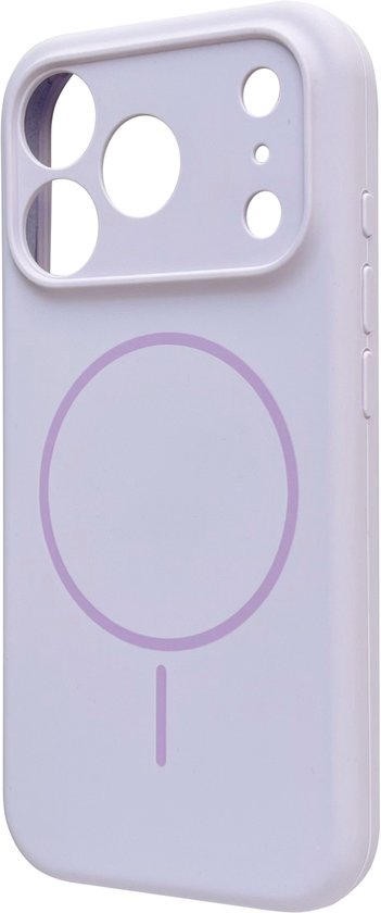 Lichtpaars hoesje voor iPhone met magneetcirkel en camera-uitsparing.