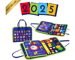 EduPlay Blauwe Educatieve Voel- en Activiteitenbord – Speelgoed 1 jaar - Montessori Sensory Board met Rits, Knopen, Gespen, Veters en Klok – Fijne Motoriek, Zelfstandigheid en Logisch Denken bij Peuters en Kleuters – Dinosaurus Thema – Met Ebook