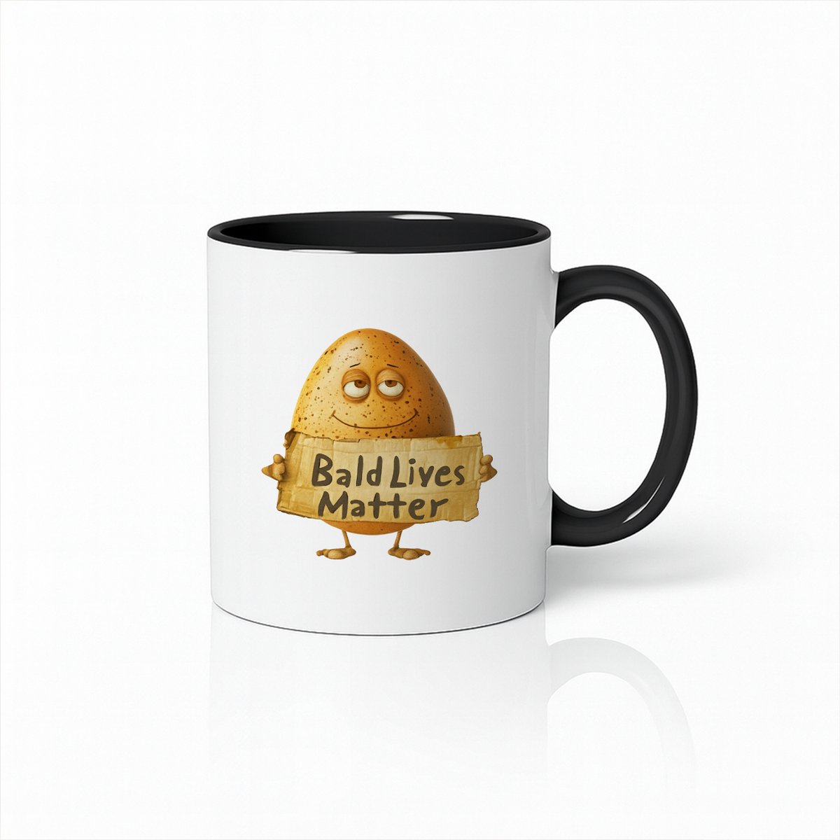 Witte & Zwarte Mok 330ml – “Bald Lives Matter” Grappige Cartoon Kale Karakter Koffiebeker