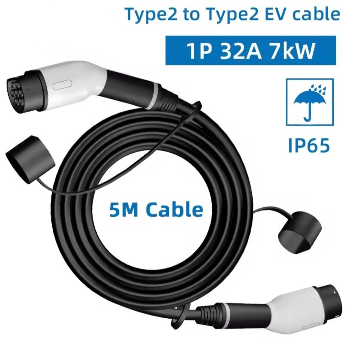 Laadkabel Type 2 - 5m | 7kW | IP65 Regenbestendig | Thuislader