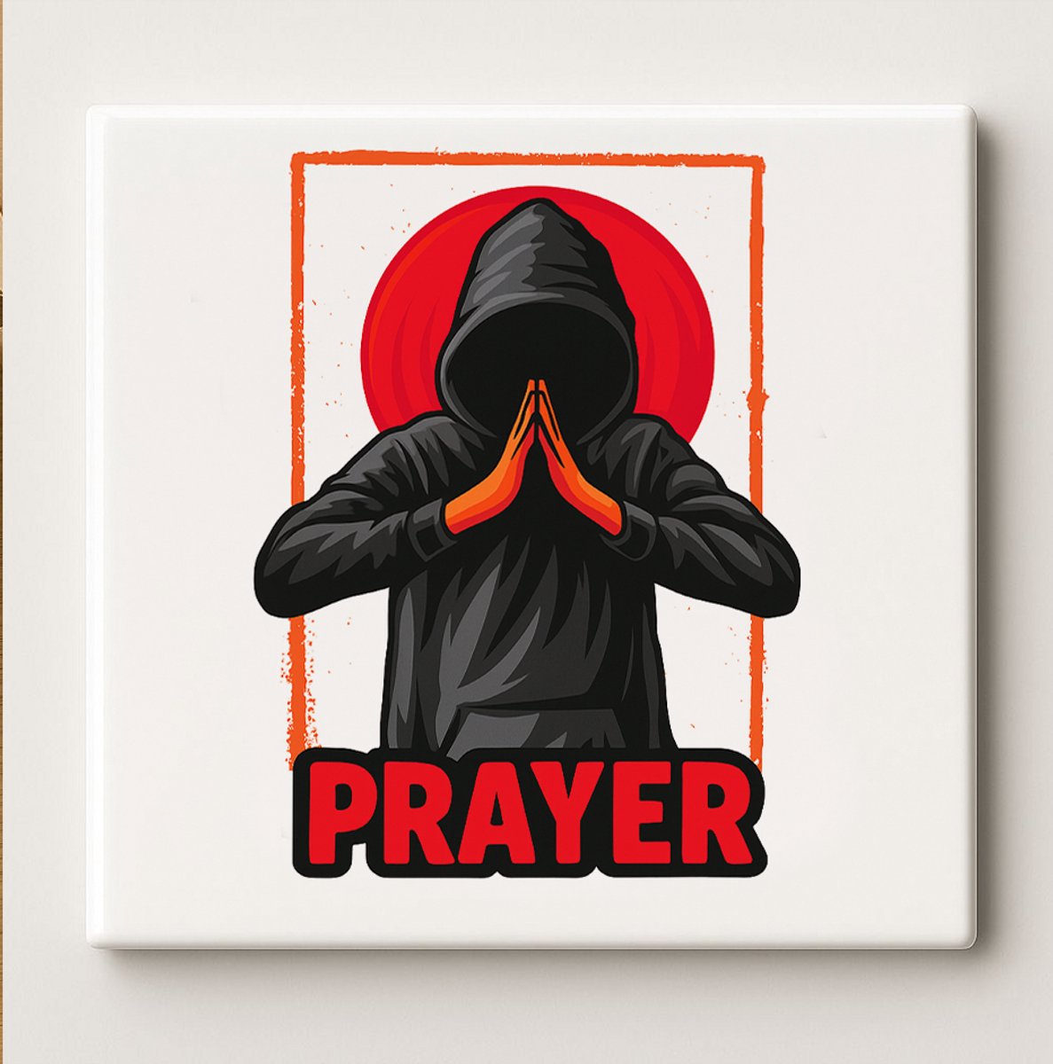 Nevolis “Prayer” Hoodie Kunsttegel – 15x15cm Moderne Keramische Muurdecoratie, Spiritueel Minimalistisch Ontwerp, Perfect voor Meditatie of Woondecoratie Multi Color