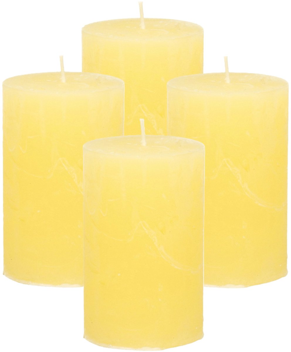Atmosphera Stompkaars - 4x - geel - 5 x 8 cm - klein rustiek model - cilinderkaars - kaars