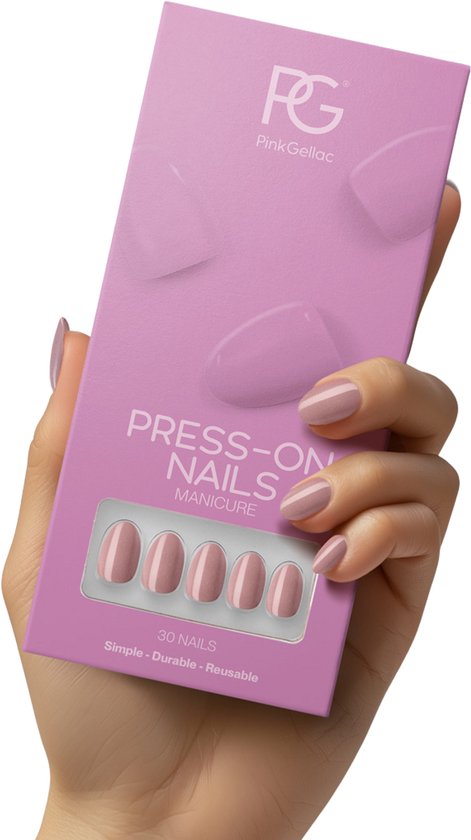 Foto: Pink gellac press on nails 305 pearly nude round small plaknagels 30 press on nagels met lijm 30 plakstickers cleaner wipe nagelvijl woodstick en size matcher snel aan te brengen plak nagels kort voor 7 14 dagen mooie nagels