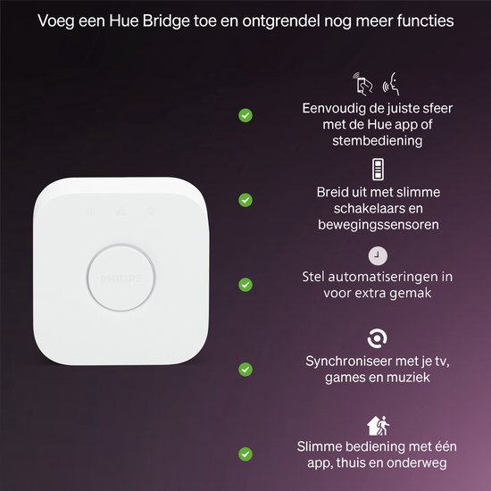 Doos van Philips Hue Flux LED-strip met een opgerolde strip en smartphone.