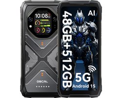OSCAL TANK 1 - Robuuste Smartphone - 5G - 48GB RAM - 512GB ROM - 20000mAh - 6.78 inch FHD+ 120Hz - MTK Dimensity 7050 - 64MP+50MP+20MP Nachtzicht - Android 15 - AI Robuuste Telefoon - NFC - IP68/IP69K/GPS - Zwart