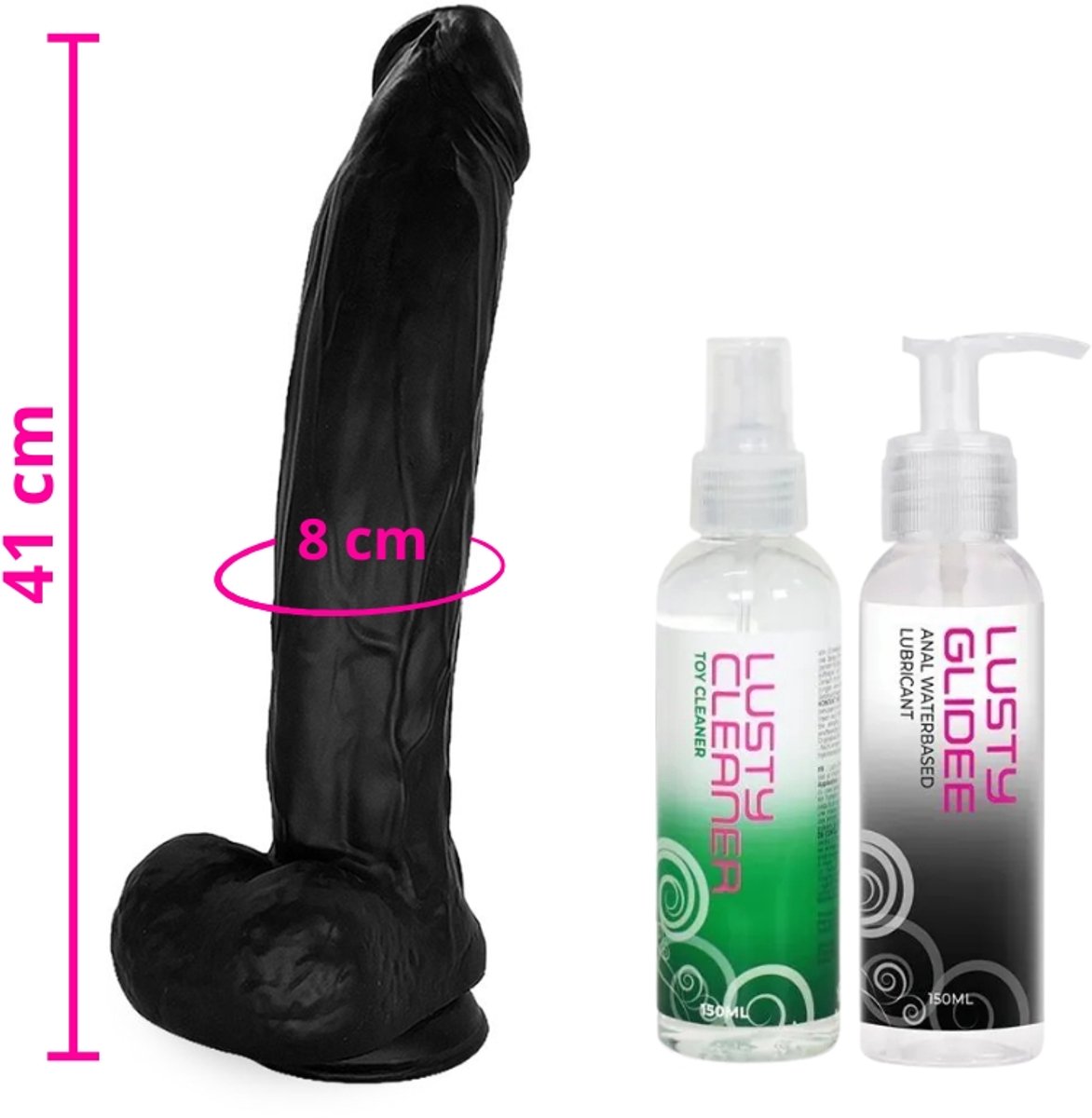 Lusty Mega Realistische Grote Dildo met zuignap - 41 x 8 cm! - XXL Dildo Voordeelpack - Extreme Zwarte Dildo voor anaal gebruik