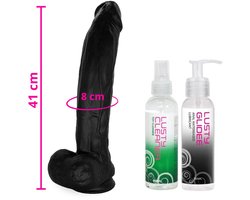 Lusty Mega Realistische Grote Dildo met zuignap - 41 x 8 cm! - XXL Dildo Voordeelpack - Extreme Zwarte Dildo voor anaal gebruik