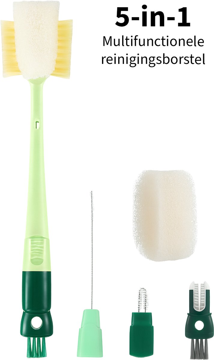 Afwasborstel - 5 in 1 multifunctionele afwasborstel - Flessenborstel - Afwasborstels - Afwas borstel - Groen