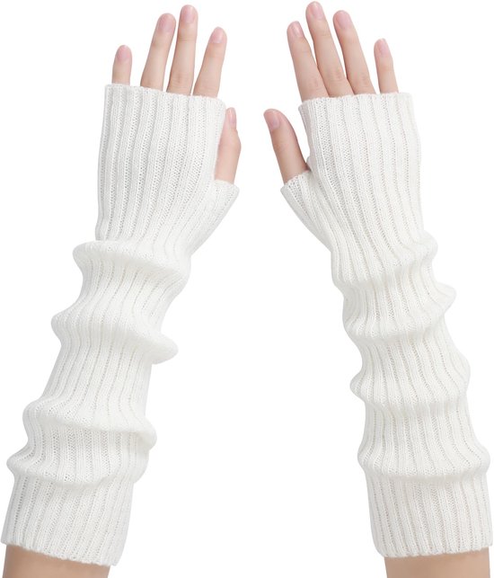 6 Paar Gestreepte Armwarmers Lange Vingerloze Handschoenen Voor Dames Gebreide Armwarmer Duimgat Rekbare Handschoenen