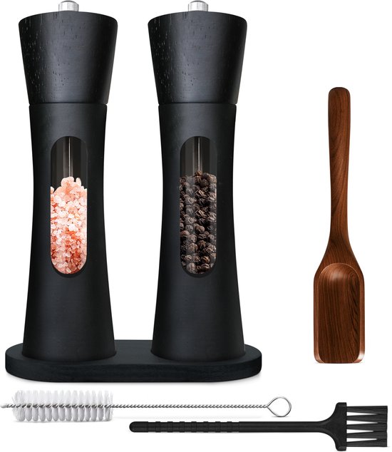 Ensemble de moulins à poivre et à sel en bois d'acacia - Zwart - Moulin à poivre - Moulin à sel - Moulin à épices - BBQ