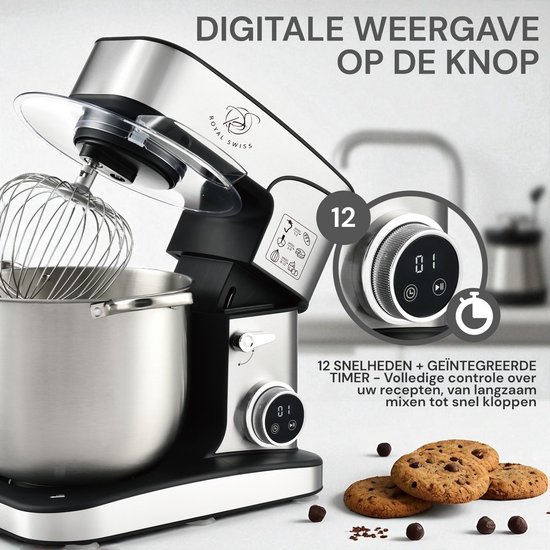 Keukenmachine - Keukenrobot XXL - 16L 2800W - RVS Mengkom - 12 Snelheden - Royal Swiss® SC-616DE van Royal Swiss — afbeelding 4