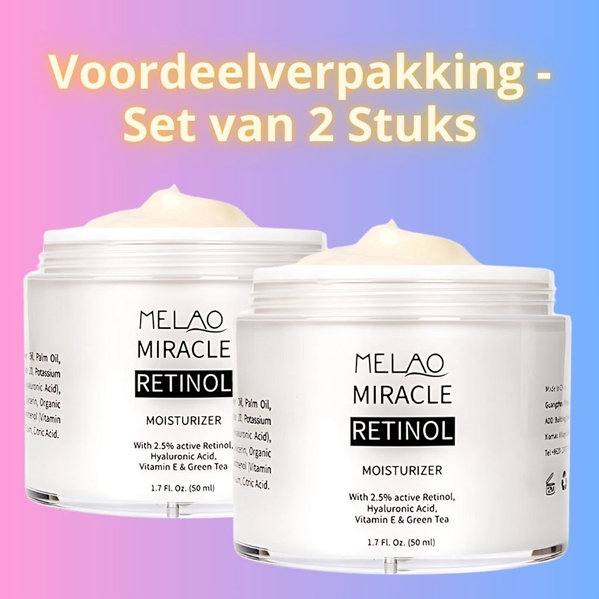 Retinol Dag- en Nachtcrème – Set van 2 Stuks - Met Vitamine E & Carnosine – 2,5% Retinol - Dagelijkse Huidverzorging - 50 ml - Hydraterend & Herstellend - Voordeelverpakking