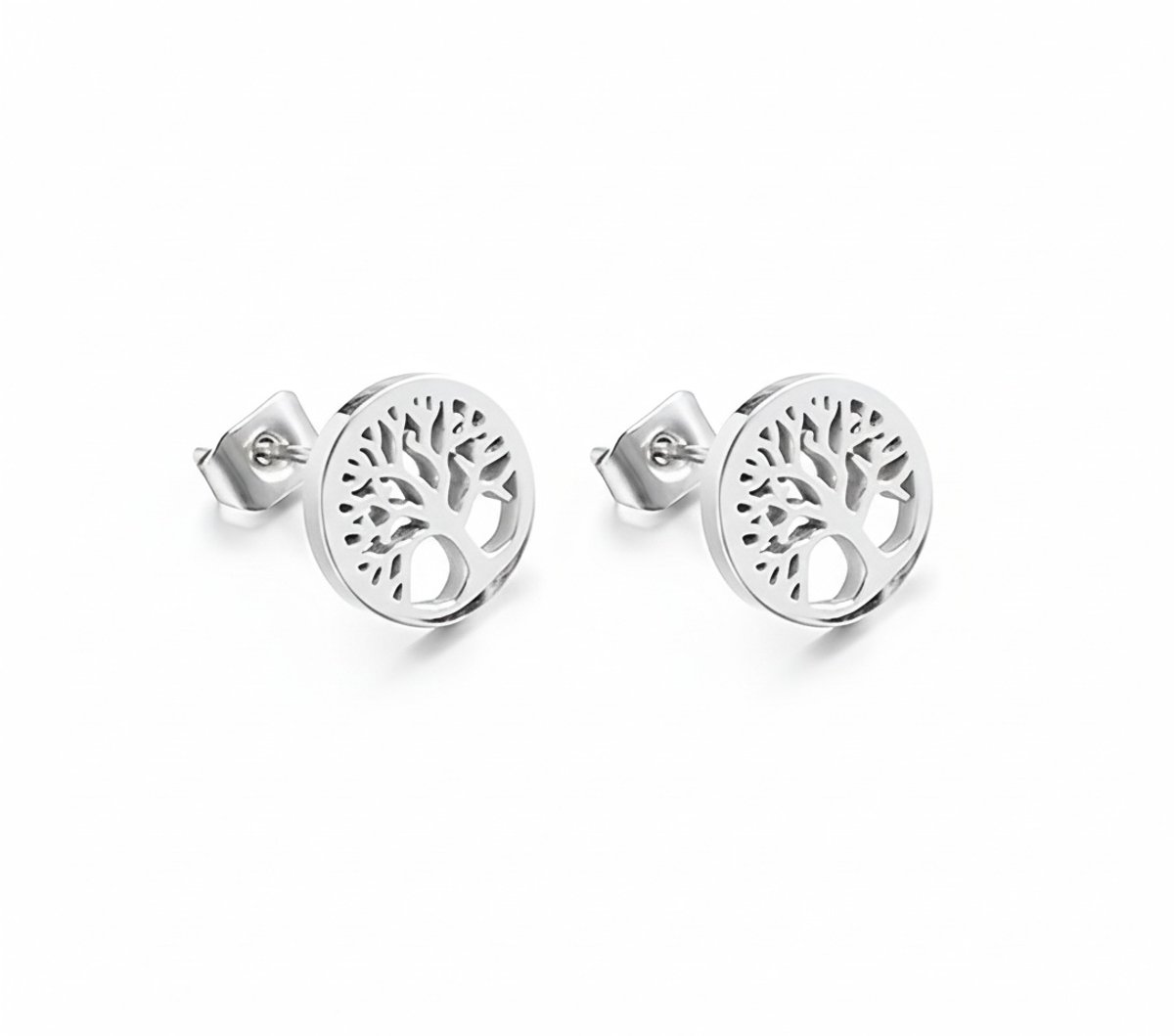 Oorbellen Dames – Oorringen Zilver – Tree Of Life Oorbellen – RVS Oorbellen Dames – Zilverkleurige Oorringen – Sophie Siero®