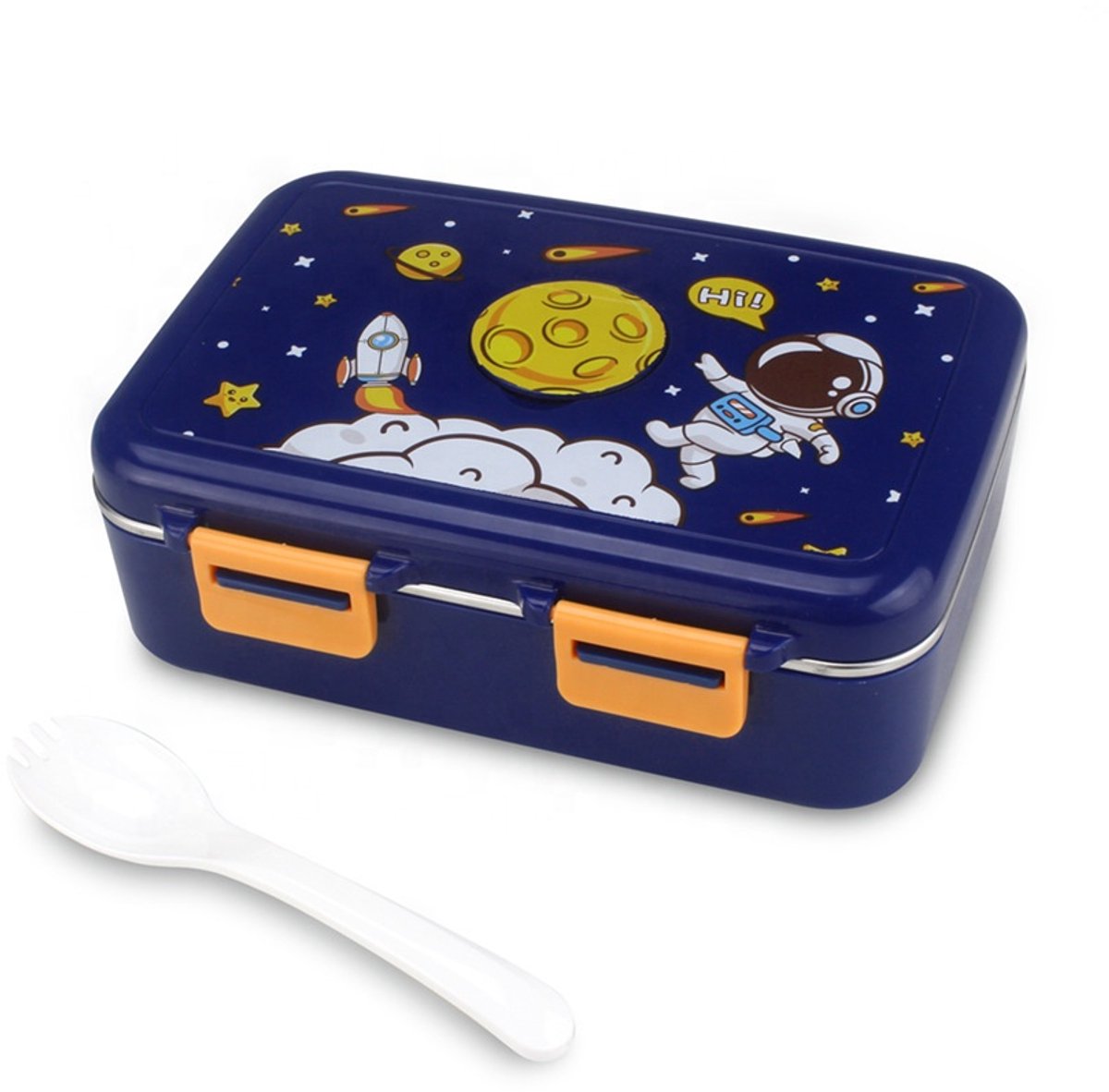Kids Space Bento Lunch Box – 3 Stainless Steel Compartments – Leakproof – Astronaut Theme – Insulated – School Lunchbox