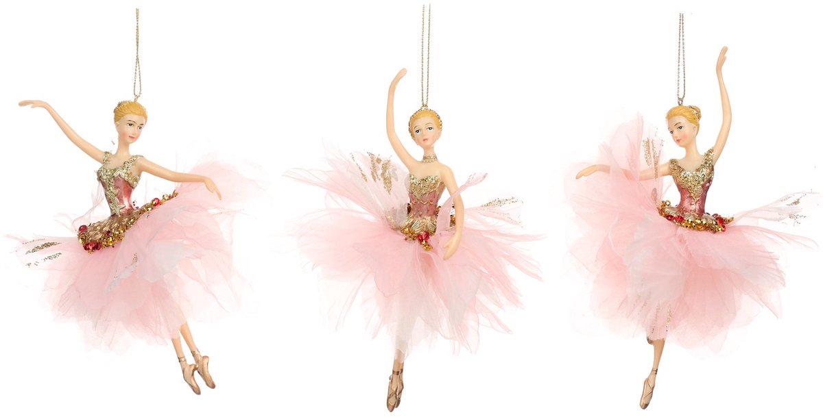 Goodwill Kersthanger - Ballerina Tule Tutu Strass Steentjes Zalm-Goud D 18 cm LET OP Prijs Per Stuk