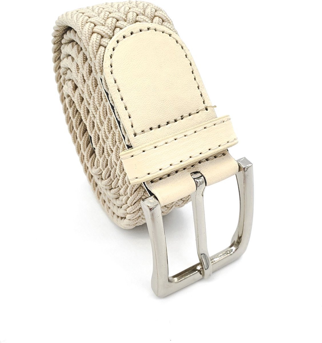 Elastische Comfort Riem - Stretch Riem - Gevlochten Broekriem - Totale lengte 130 CM - Nikkelvrije Gesp - Beige