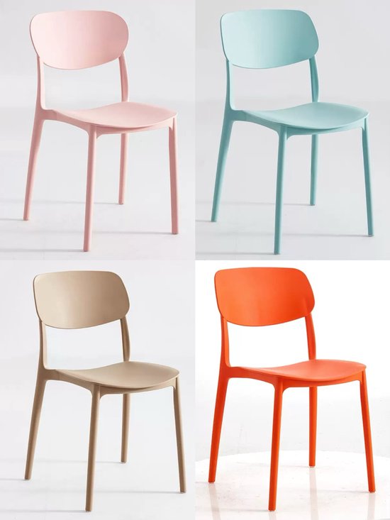 Chaises de 4 - Chaises - Bureau - Chaise de salle à manger - Empilable - Rose - Blauw - Oranje - Marron - Intérieur/Extérieur