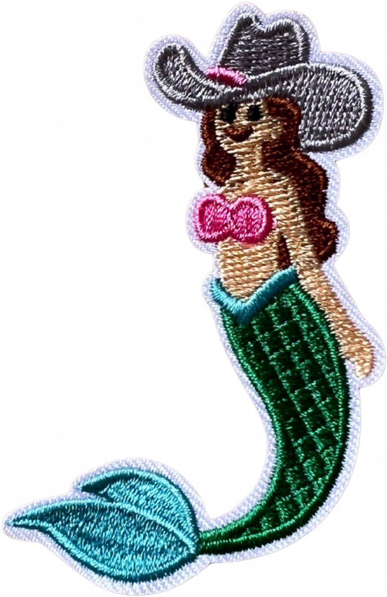 Zeemeermin cowboy - meiden strijk embleem - applicatie patch - patches - stof 7 x 4 cm