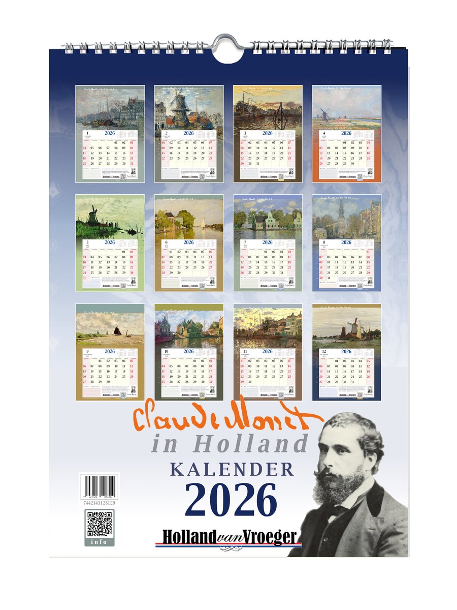 Monet in Holland Kalender 2026 - Claude Monet in Nederland Impressionisme Landschap Schilderijen Kalender A4 Formaat (21 x 29,7 cm) - Holland van Vroeger Maandkalender 2026