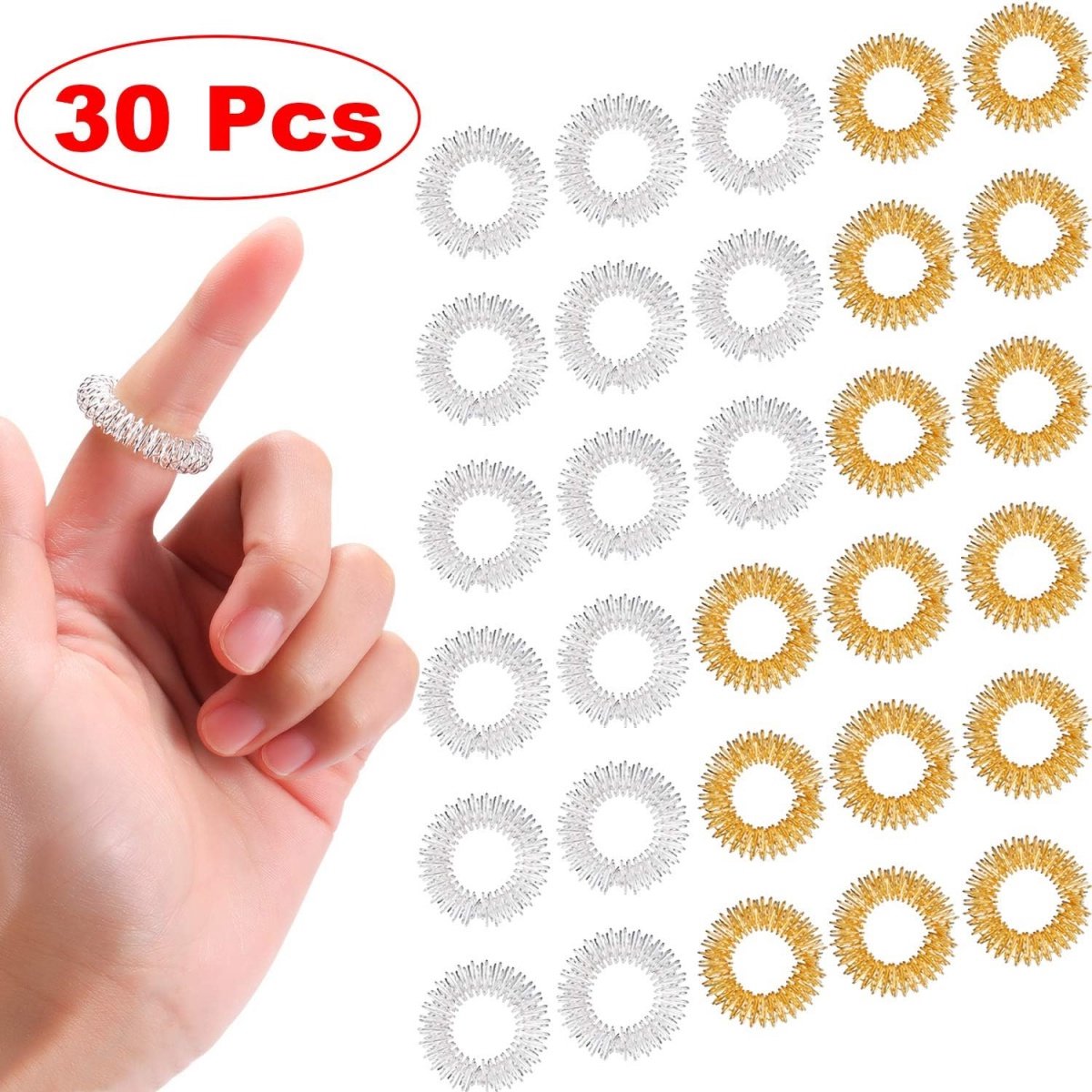 EXCITAT Massage Ring - Vingermassage ringen - Gepunte vingerringen - Stressverlichter - Voor tieners en volwassenen - 30 stuks