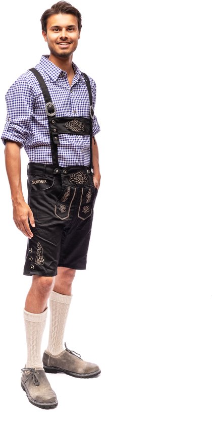 Samex® Lederhosen Man - Lederhose - Oktoberfest Heren - Carnavalskleding - Verkleedkleren mannen - Zwart - Maat L