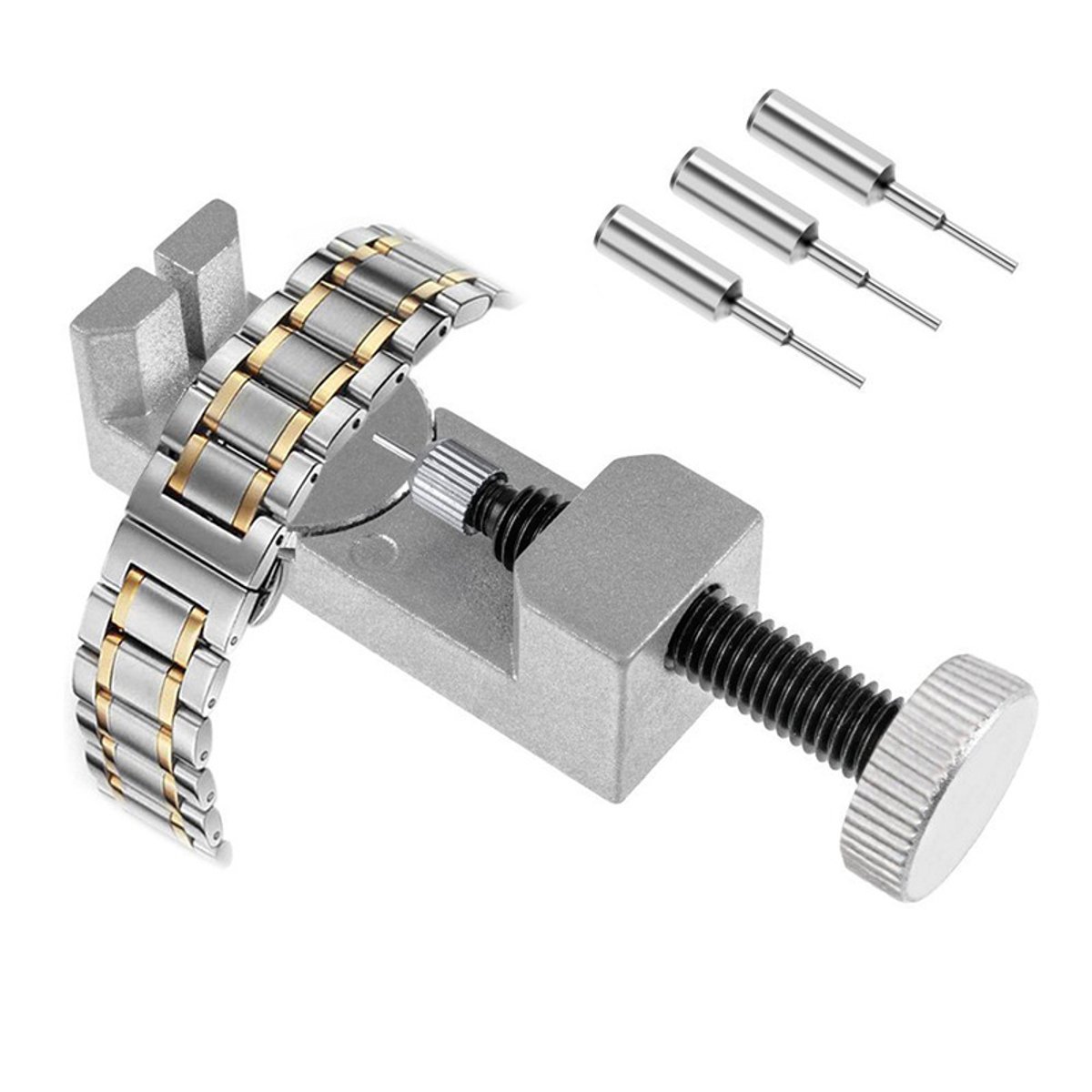 Horloge-afnemer - Metaal in hoogte verstelbaar - Bandafnemer - Horloge-afsteller - Bandafnemer - Horloge-reparatietool - Inclusief 4 pinnen - Zilver