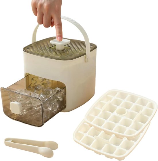 IJsblokjesbakje, ijsblokjesvorm met deksel en bak maken, 64 stuks ijsblokjes, ijsblokjesvormen voor vriezer, whisky, cocktail en drank