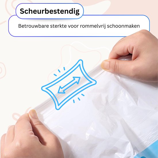 Scheurvast. Betrouwbare sterkte voor rommelvrij schoonmaken. De zakken zijn bestand tegen scheuren.
