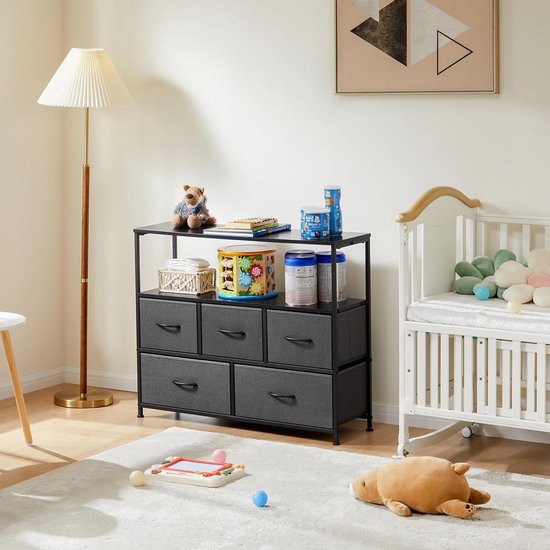 HOMCOM Commode met 5 laden, moderne stijl, softclose mechanisme, voor