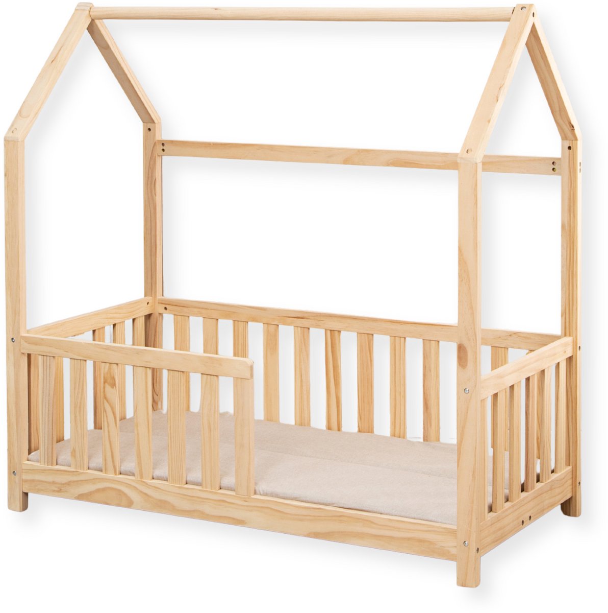 Buxibo Kinderbed met Matras – Houten Peuterbed – Huisbed – 60x120 cm Naturel