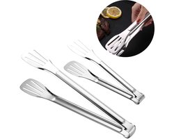 Vleestang - bbq tang - RVS keukentang - keukenpincet - kooktang - Serveertang - Grilltang - Barbecuetang - barbecue tang - Zilver - Ideaal voor grillen en koken - 28.5 en 18.5cm - keuken tang - saladetang - vleestang voor in de keuken - barbequetang