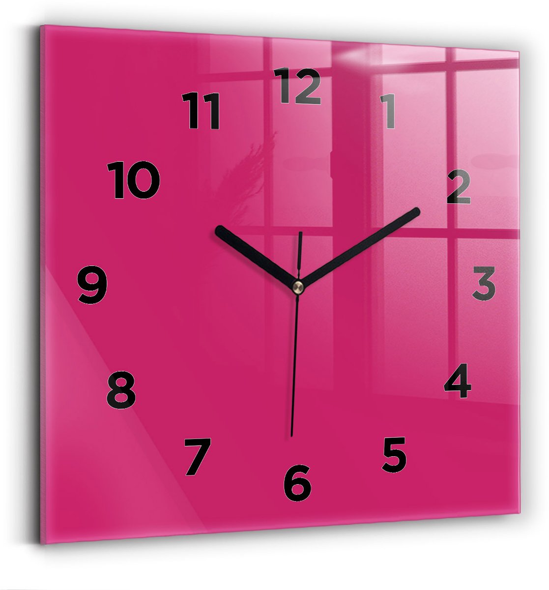 Wallfluent Wandklok - Roze Vierkante Glazen Wandklok - 30 cm x 30 cm - Roze Wandklok - Zwarte Handen - Wandklok Met Cijfers - Wandklok Glas Woonkamer - Vierkante Glas Klok - Scandinavisch Wandklok - Vierkante Glazen Klok