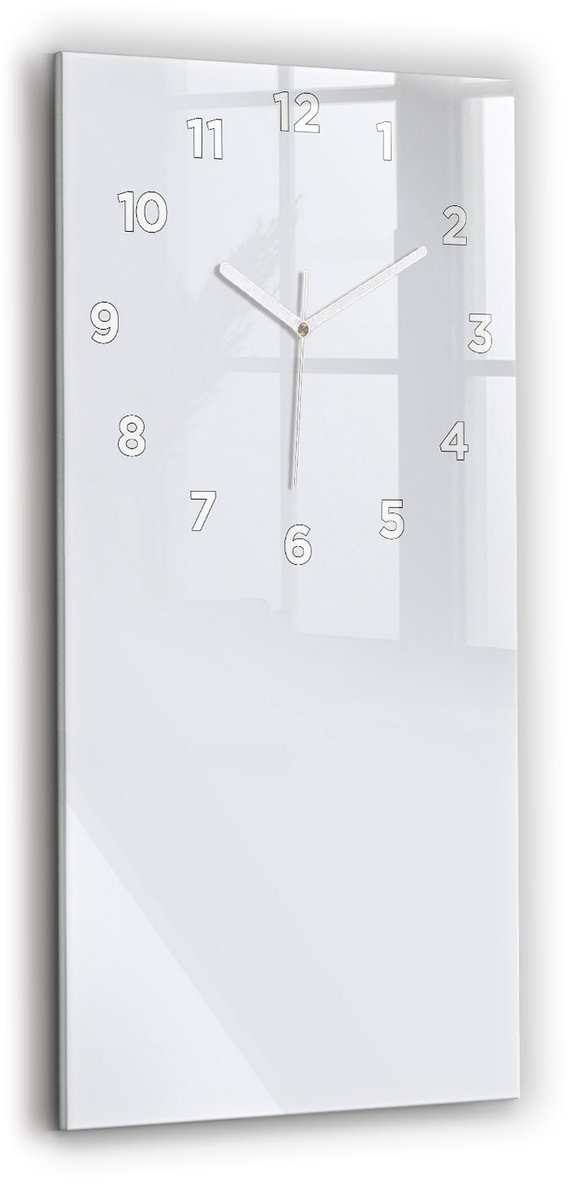 Wallfluent Wandklok - Wit Rechthoekige Glas Klok - 30 cm x 60 cm - Wit Wandklok - Witte Handen - Wandklok Met Cijfers - Kinder Wandklok Glas - Rechthoekige Glazen Wandklok - Scandinavisch Wandklok - Glazen Klok Rechthoekige