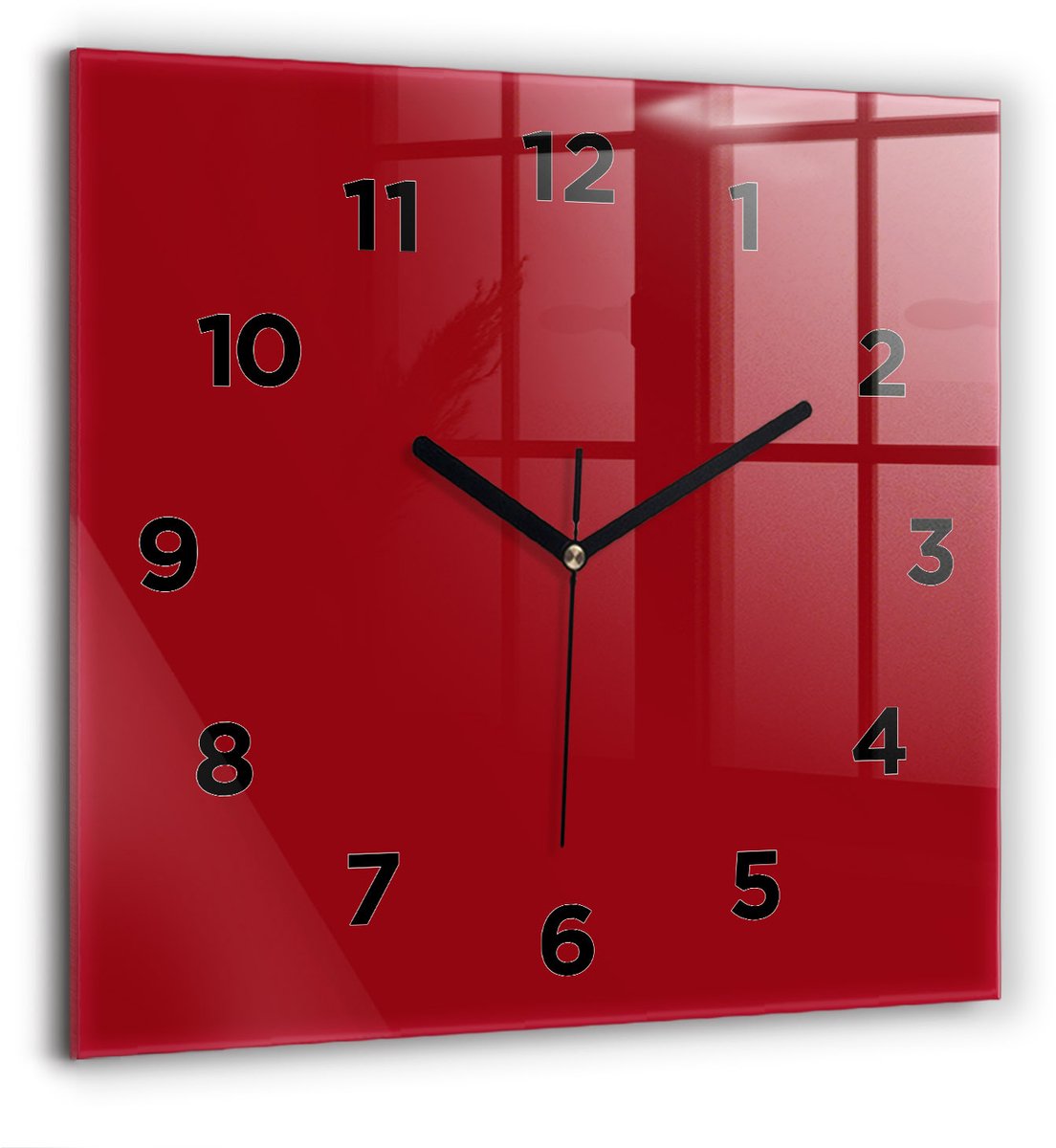 Wallfluent Wandklok - Rood Vierkante Glazen Klok - 60 cm x 60 cm - Rood Wandklok - Zwarte Handen - Wandklok Met Cijfers - Wandklok Glas Woonkamer - Vierkante Glazen Wandklok - Industrieel Wandklok - Vierkante Glas Klok