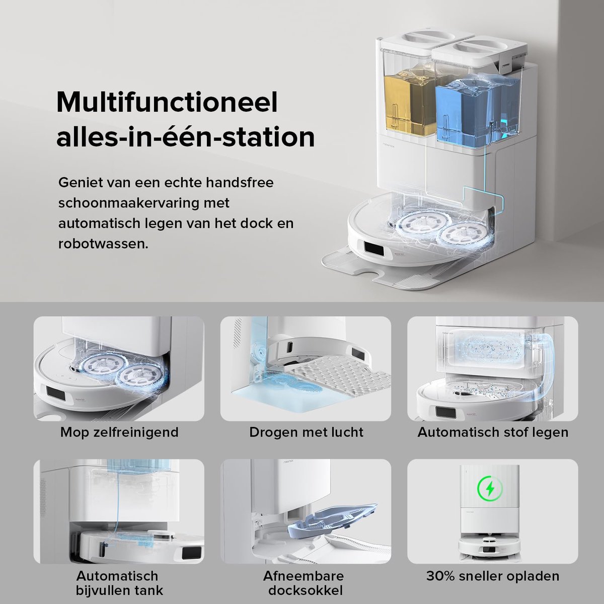 Afbeelding 2 van Roborock QV 35A robotstofzuiger - 8000Pa - met dweilfunctie - anti-verstrengeling - Dual Liftable Spinning Mops - Reactive Tech Obstacle Avoidance - Zelfreinigend - 2,7 L stofzak - 4 L watertank - Qrevo Plus/Qrevo upgrade