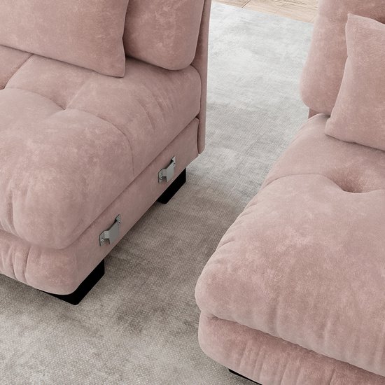 Bladez Modulaire U-vormige bank, 4-zitsbank, chenille-stof, moderne gestoffeerde bank met voetensteun, voor woonkamer, grijs-U-chenille
