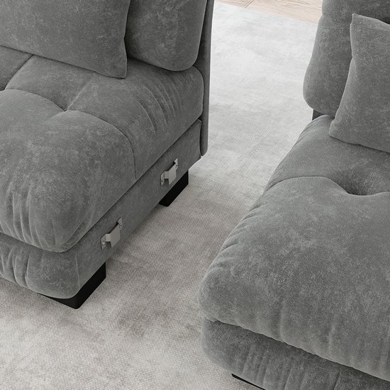 Moderne L-vormige hoekbank met console en kruk met opbergruimte, USB- laadstation, 4-zits, comfortabele bank van corduroy stof, bekerhouder, armleuningen, opbergtas, voor woonkamer, kantoor (groot
