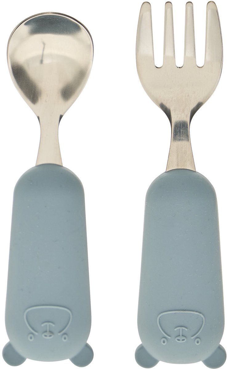Atmosphera Yum Kinder Bestekset - Vork en Lepel - 8x17x2cm - Blauw